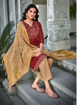 Delightful Embroidered Maroon Pant Style Suit 