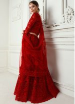Delightful Embroidered Red Satin Silk Designer A Line Lehenga Choli