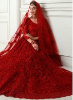 Delightful Embroidered Red Satin Silk Designer A Line Lehenga Choli
