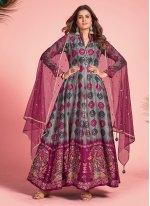Delightful Print Mehndi Readymade Gown