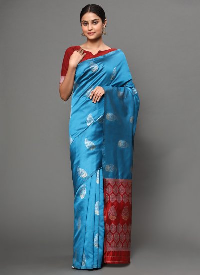 Delightful Weaving Banarasi Silk Blue Traditional Saree