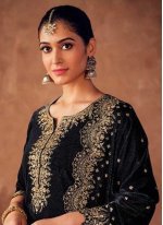 Delightsome Black Velvet Designer Pakistani Suit