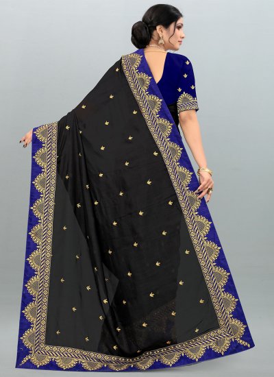 Delightsome Black Zari Vichitra Silk Classic Saree
