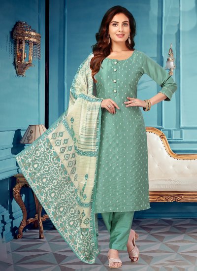 Delightsome Green Silk Straight Salwar Suit