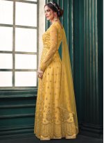 Delightsome Net Yellow Designer Floor Length Suit