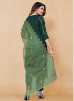Delightsome Poly Rayon Green Embroidered Pant Style Suit