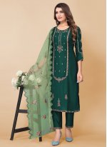 Delightsome Poly Rayon Green Embroidered Pant Style Suit