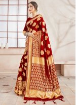 Delightsome Woven Maroon Art Banarasi Silk Designer Traditional Saree
