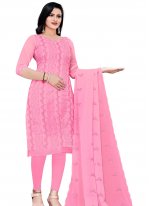 Demure Sequins Pink Faux Georgette Churidar Designer Suit