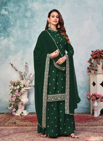 Deserving Art Silk Green Designer Pakistani Salwar Suit