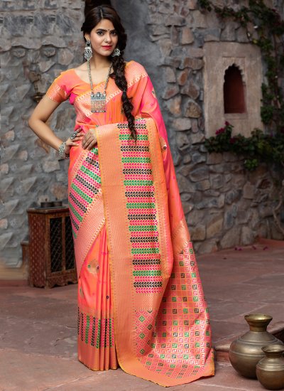 Deserving Banarasi Silk Rose Pink Weaving Traditional Designer Saree