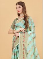 Deserving Cotton Silk Turquoise Zari Casual Saree