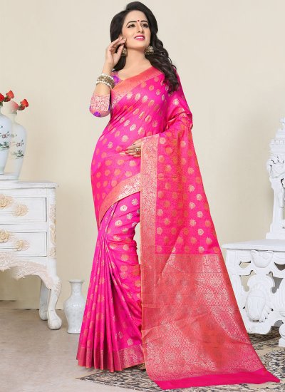 Deserving Hot Pink Banarasi Silk Designer Traditional Saree