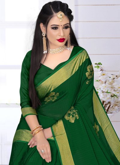 
                            Deserving Satin Silk Green Swarovski Traditional Saree