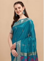 Deserving Woven Turquoise Saree