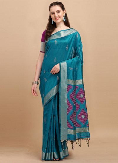 Deserving Woven Turquoise Saree