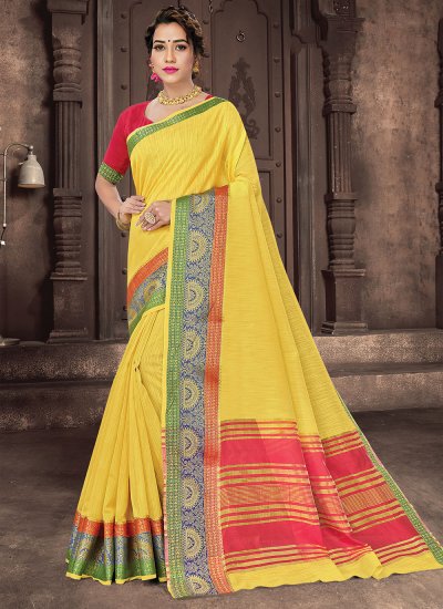 Deserving Woven Yellow Traditional Saree