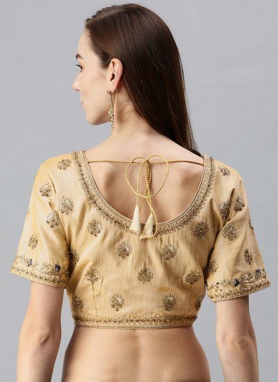 Designer Blouse Embroidered Art Silk in Cream