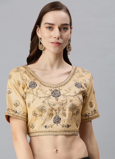 Designer Blouse Embroidered Art Silk in Cream