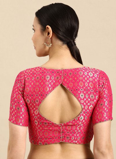 Designer Blouse Weaving Banarasi Jacquard in Hot Pink