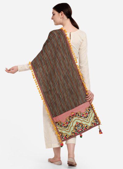 Designer Dupatta Embroidered Khadi in Brown
