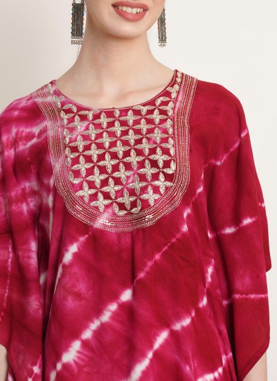 Designer Kurti Thread Work Rayon in Pink