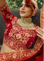 Designer Lehenga Choli Resham Velvet in Red