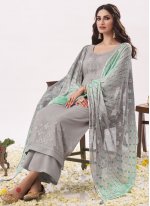 Designer Pakistani Salwar Suit Sequins Viscose in Grey