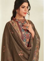 Designer Pakistani Suit Digital Print Pashmina in Brown