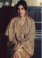 Designer Pakistani Suit Embroidered Jacquard Silk in Beige