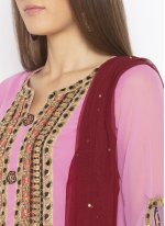 Designer Palazzo Salwar Suit Embroidered Georgette in Pink