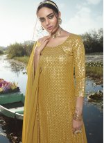 Designer Palazzo Suit Embroidered Faux Georgette in Yellow