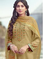 Designer Palazzo Suit Embroidered Pashmina in Beige
