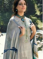 Designer Palazzo Suit Embroidered Pashmina in Grey