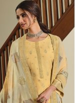 Designer Palazzo Suit Embroidered Silk in Yellow