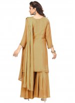 Designer Palazzo Suit Embroidered Viscose in Mustard