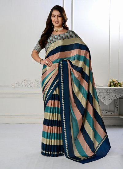 Designer Saree Digital Print Crepe Silk in Multi Colour
