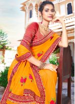 Designer Saree Embroidered Faux Georgette in Yellow