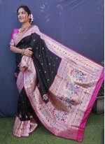 Designer Saree Jacquard Work Banarasi Silk in Black