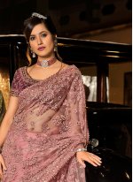 Designer Saree Moti Net in Pink