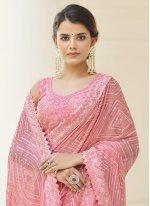 Designer Saree Patch Border Faux Georgette in Pink