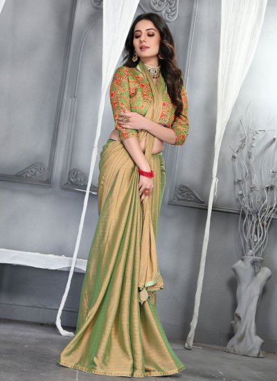 Designer Saree Plain Silk in Green