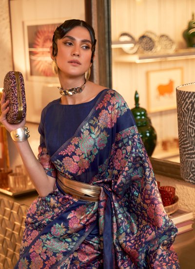 Designer Saree Weaving Handloom silk in Blue