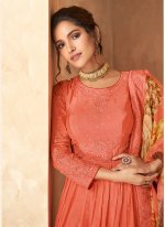 Designer Suit Embroidered Faux Georgette in Hot Pink