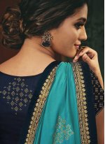 Designer Traditional Saree Embroidered Silk in Aqua Blue