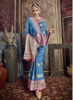 Designer Traditional Saree Fancy Jacquard Silk in Blue