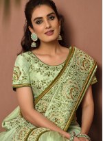 Designer Traditional Saree Patch Border Silk in Sea Green
