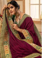 Designer Traditional Saree Patch Border Vichitra Silk in Magenta