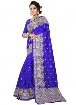 Designer Traditional Saree Resham Art Silk in Blue