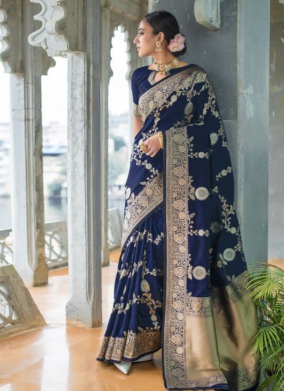 Designer Traditional Saree Weaving Banarasi Silk in Navy Blue